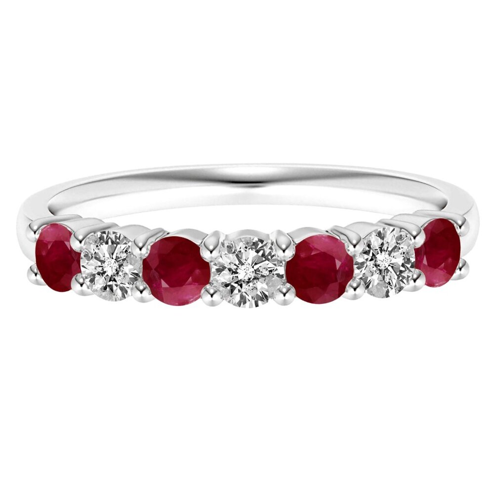 Half Eternity Round Shape Ruby Gemstone Stackable Ring 925 Sterling Silver